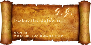 Iczkovits Jolán névjegykártya